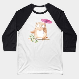 Cool Watercolor Owl In Rain Day Baseball T-Shirt